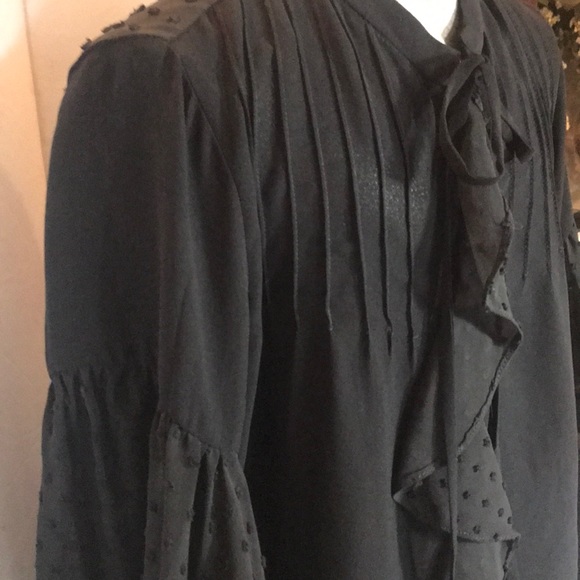“ZARA BASIC” Ruffled Wide Sleeves Black Blouse. - Picture 6 of 12